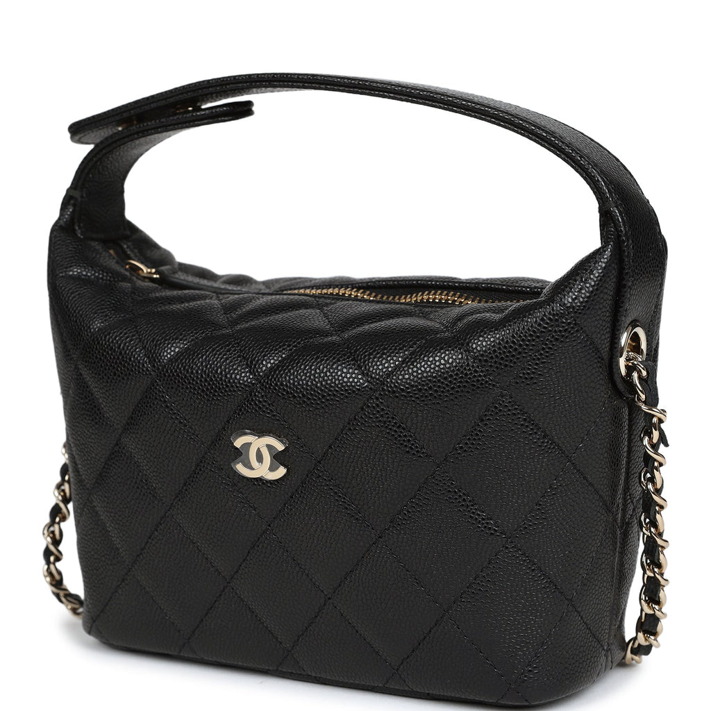 Mini Hobo Pouch with Chain Black Shiny Caviar Light Gold Hardware