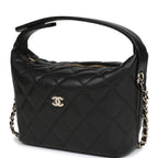 Mini Hobo Pouch with Chain Black Shiny Caviar Light Gold Hardware