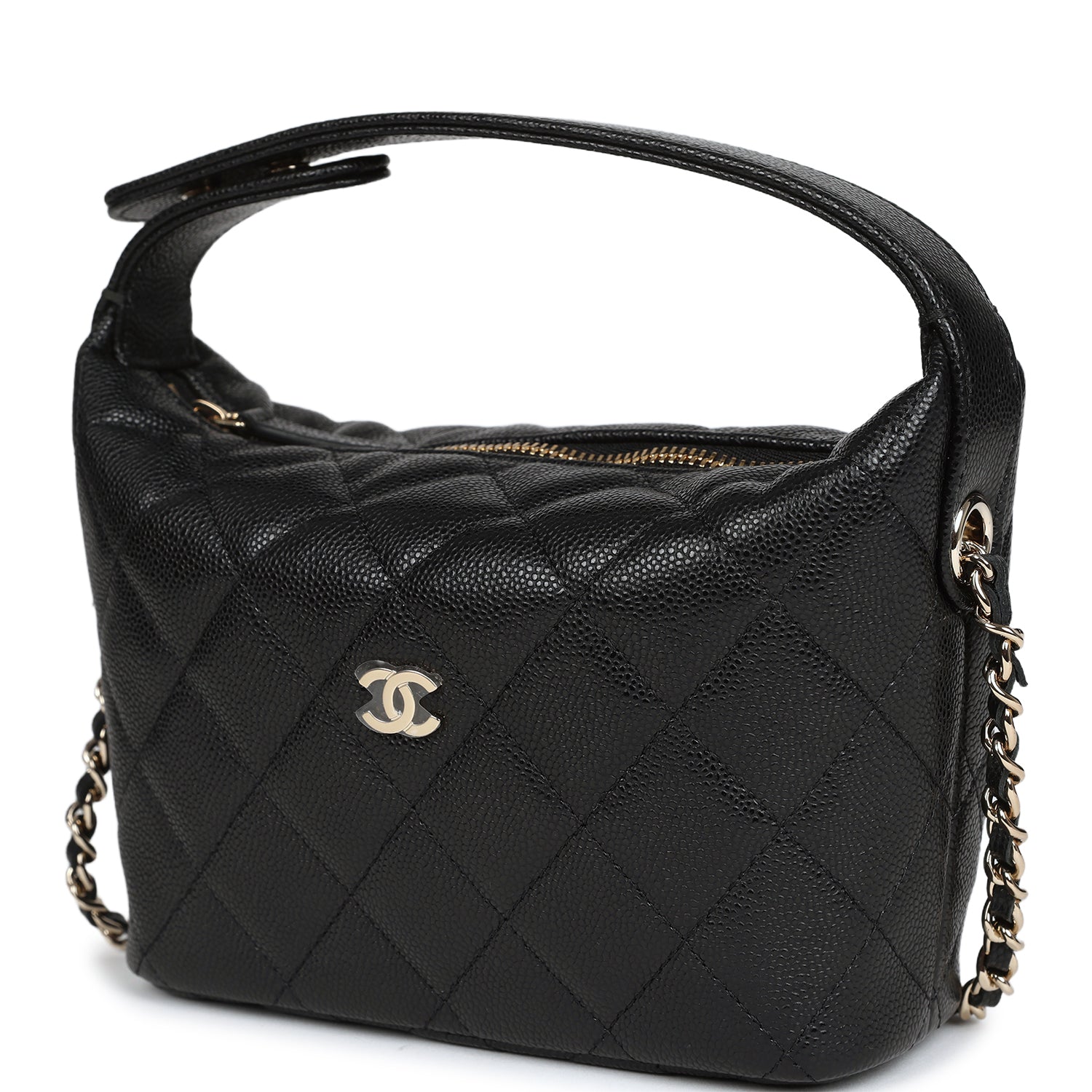 Mini Hobo Pouch with Chain Black Shiny Caviar Light Gold Hardware