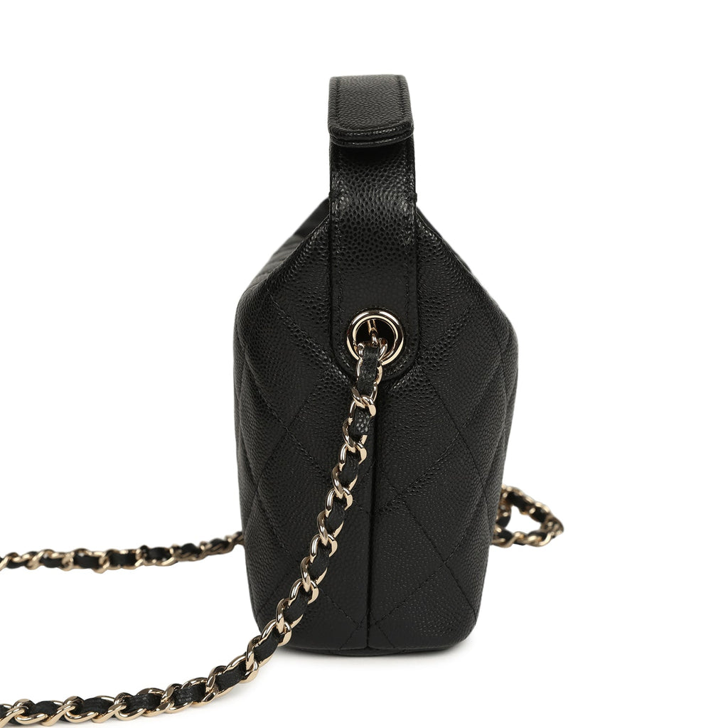 Mini Hobo Pouch with Chain Black Shiny Caviar Light Gold Hardware