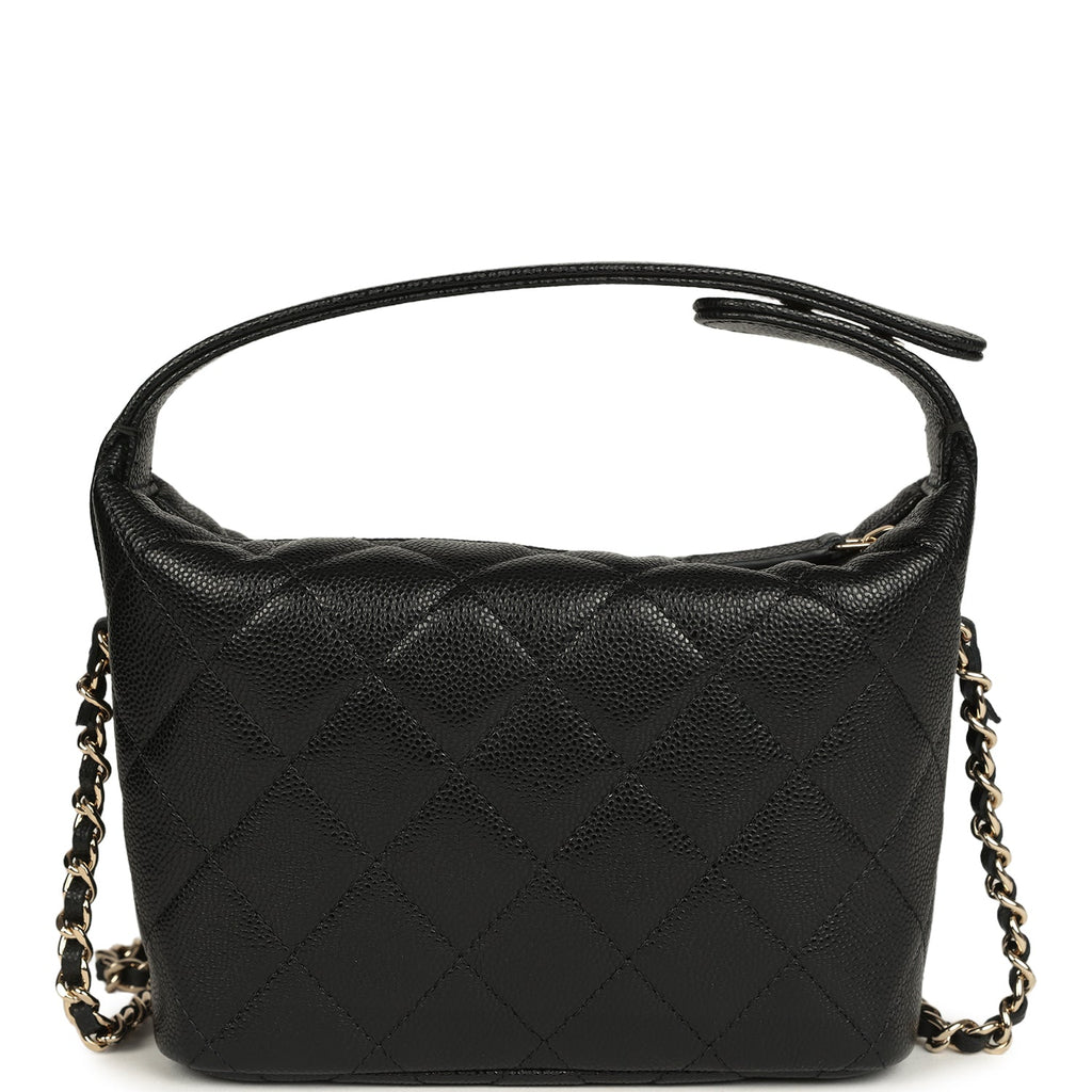 Mini Hobo Pouch with Chain Black Shiny Caviar Light Gold Hardware