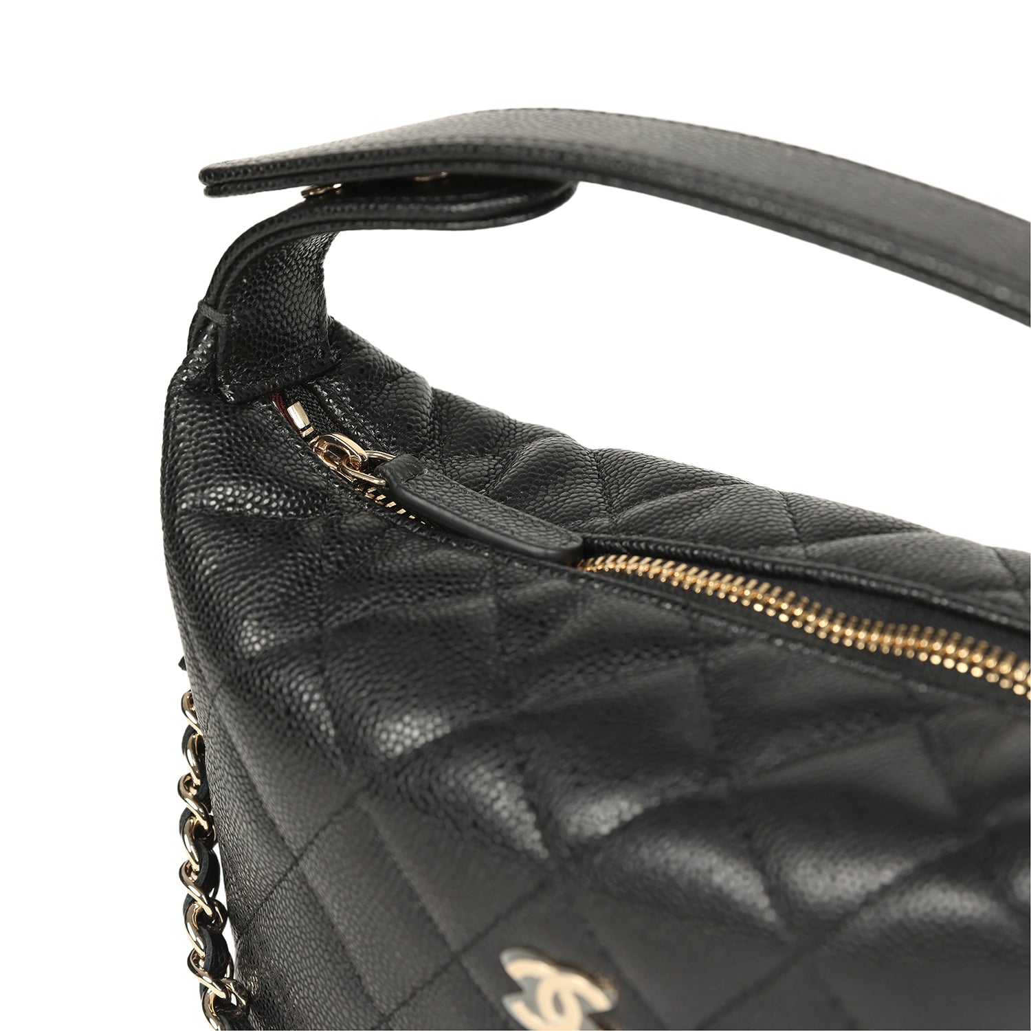 Mini Hobo Pouch with Chain Black Shiny Caviar Light Gold Hardware