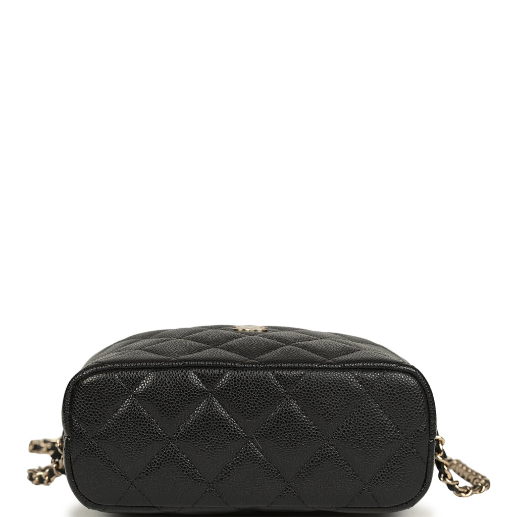 Mini Hobo Pouch with Chain Black Shiny Caviar Light Gold Hardware