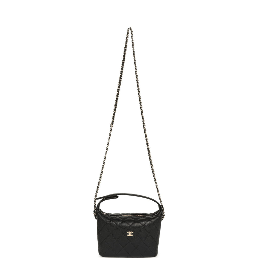 Mini Hobo Pouch with Chain Black Shiny Caviar Light Gold Hardware