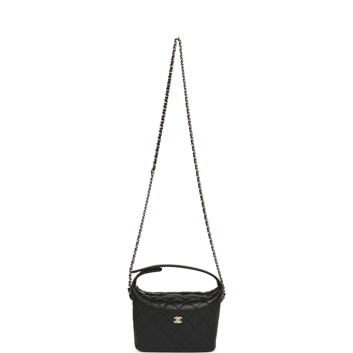 Mini Hobo Pouch with Chain Black Shiny Caviar Light Gold Hardware