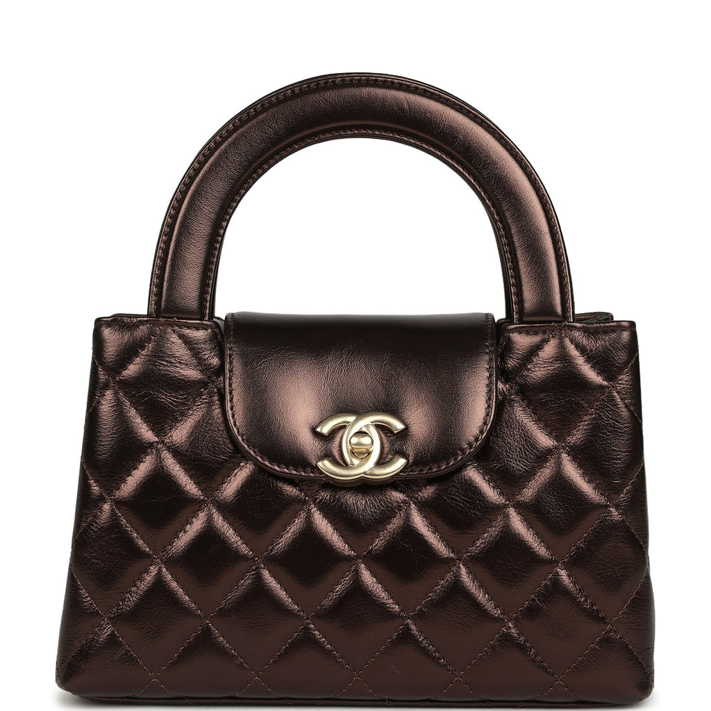 Small Kelly Shopper Metallic Dark Bronze Calfskin Brushed Light Gold Hardware
