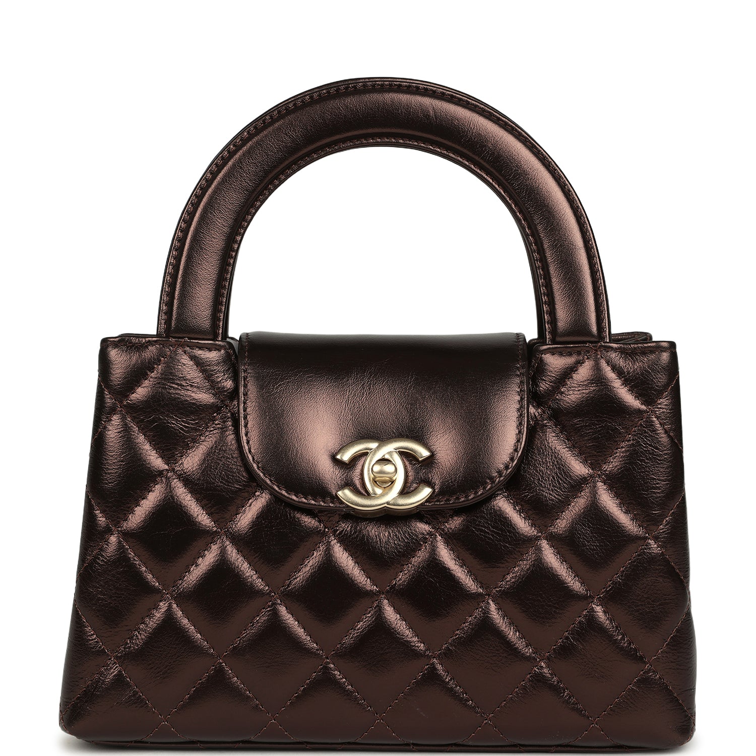 Small Kelly Shopper Metallic Dark Bronze Calfskin Brushed Light Gold Hardware