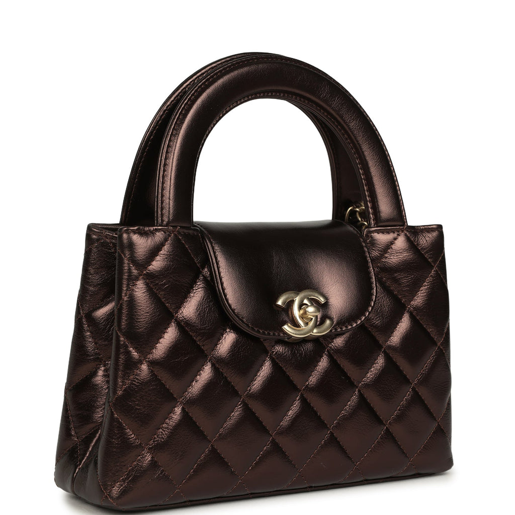 Small Kelly Shopper Metallic Dark Bronze Calfskin Brushed Light Gold Hardware