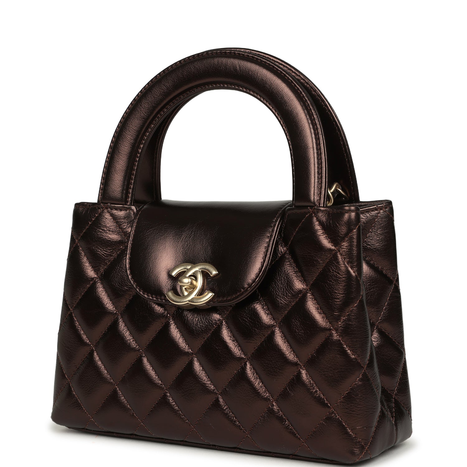 Small Kelly Shopper Metallic Dark Bronze Calfskin Brushed Light Gold Hardware