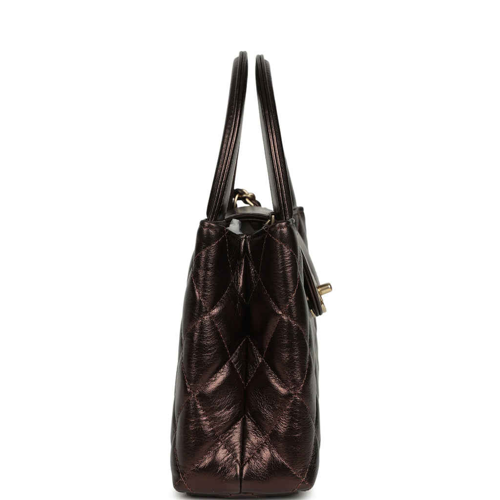 Small Kelly Shopper Metallic Dark Bronze Calfskin Brushed Light Gold Hardware
