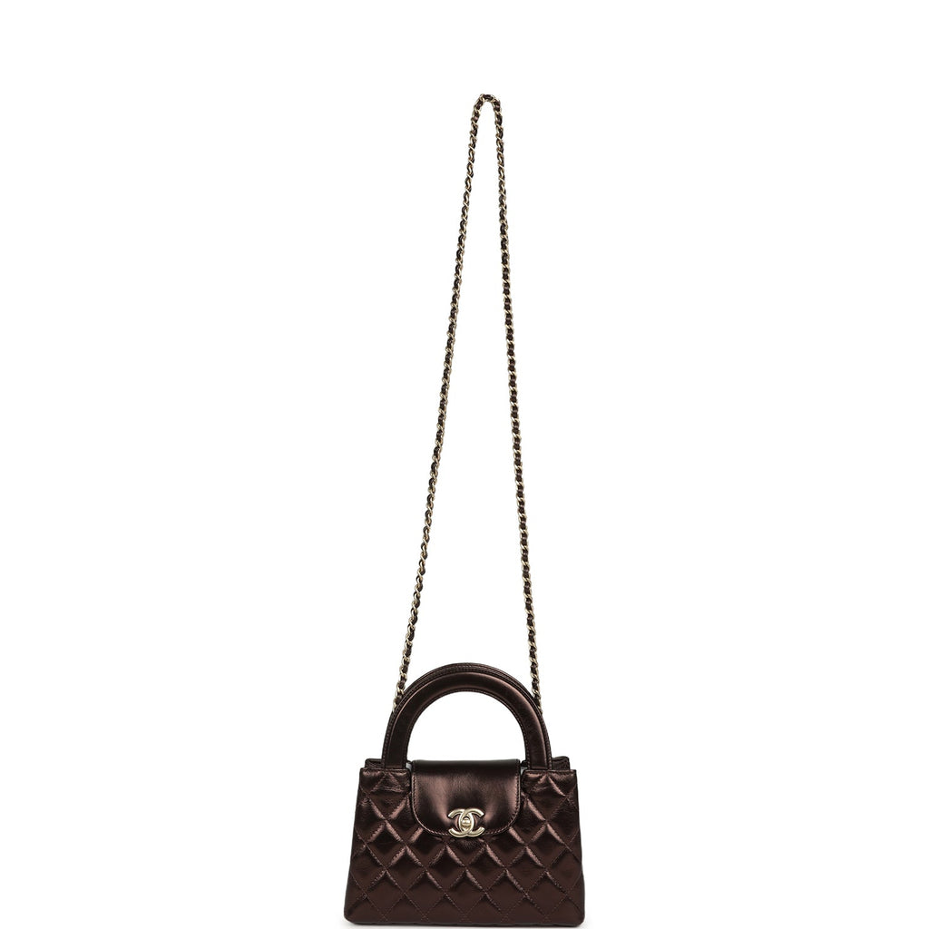 Small Kelly Shopper Metallic Dark Bronze Calfskin Brushed Light Gold Hardware