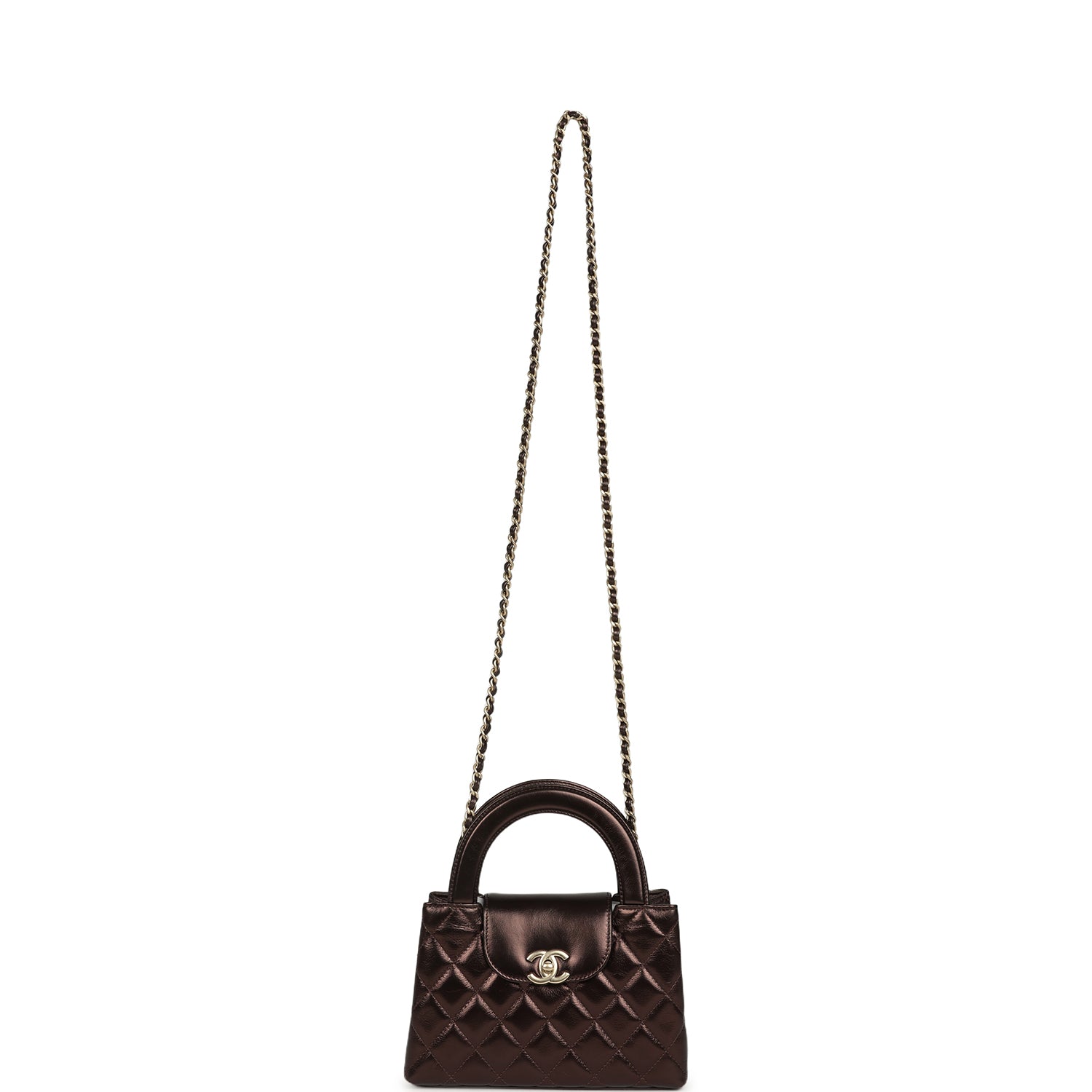 Small Kelly Shopper Metallic Dark Bronze Calfskin Brushed Light Gold Hardware