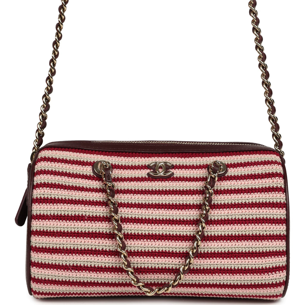 Mini Timeless Classic Barrel Bag with Chain Burgundy Multi Crochet and Burgundy Lambskin Light Gold Hardware