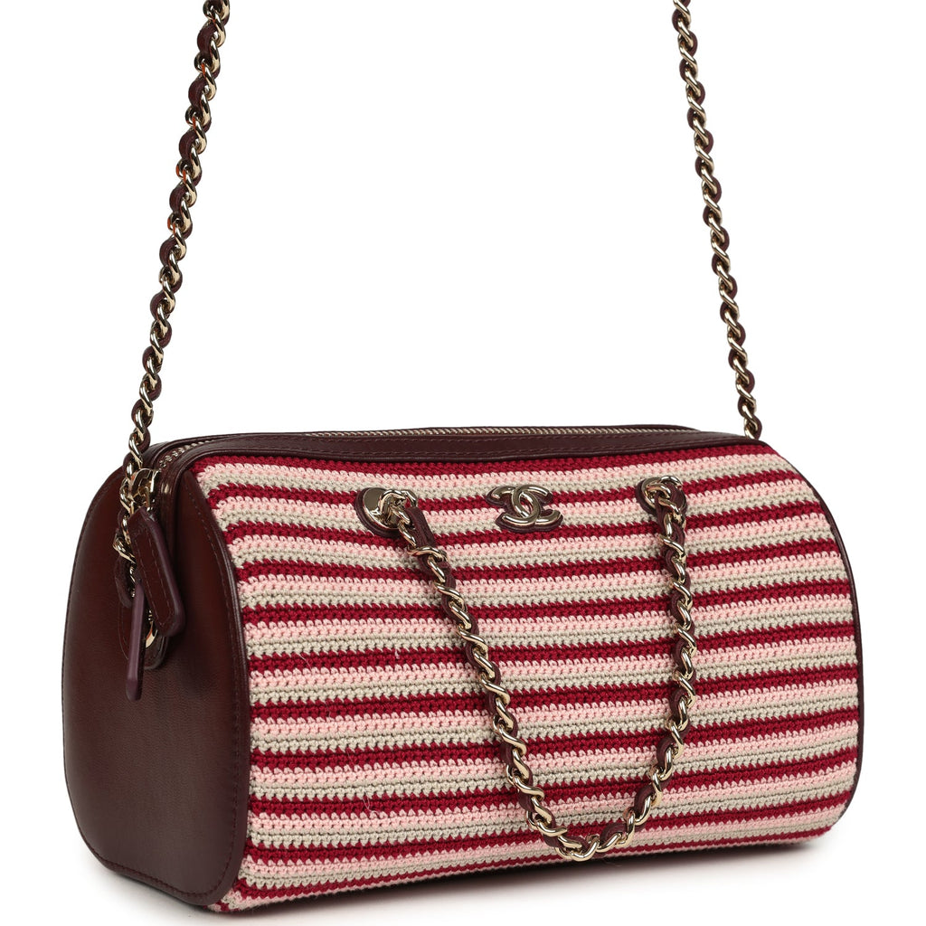 Mini Timeless Classic Barrel Bag with Chain Burgundy Multi Crochet and Burgundy Lambskin Light Gold Hardware
