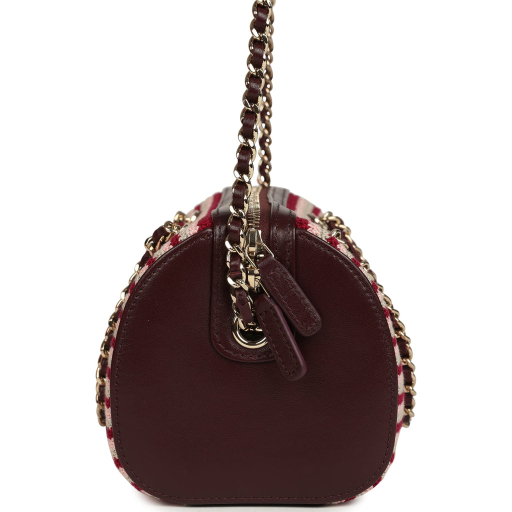 Mini Timeless Classic Barrel Bag with Chain Burgundy Multi Crochet and Burgundy Lambskin Light Gold Hardware