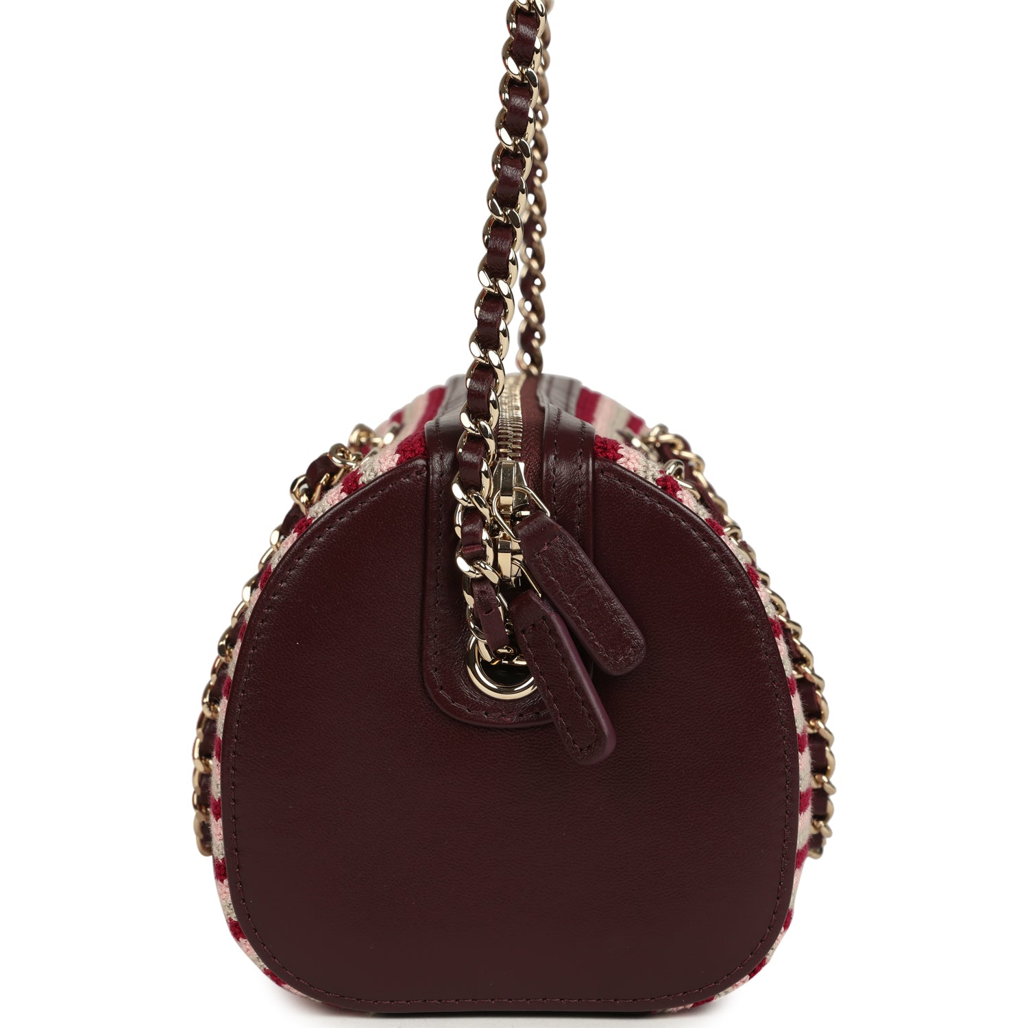 Mini Timeless Classic Barrel Bag with Chain Burgundy Multi Crochet and Burgundy Lambskin Light Gold Hardware