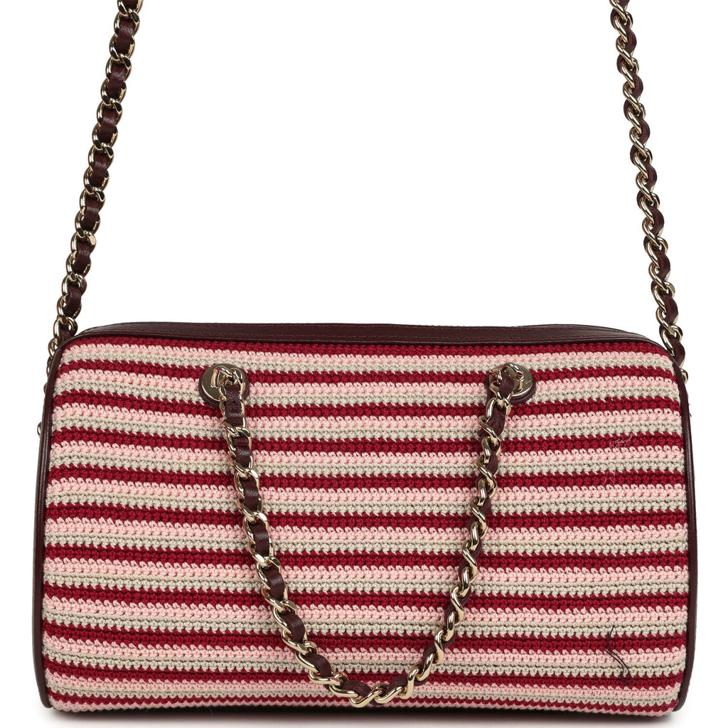 Mini Timeless Classic Barrel Bag with Chain Burgundy Multi Crochet and Burgundy Lambskin Light Gold Hardware
