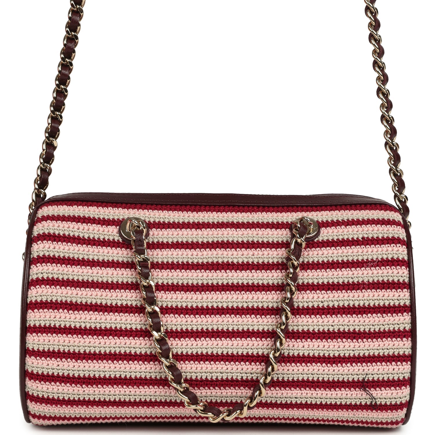 Mini Timeless Classic Barrel Bag with Chain Burgundy Multi Crochet and Burgundy Lambskin Light Gold Hardware