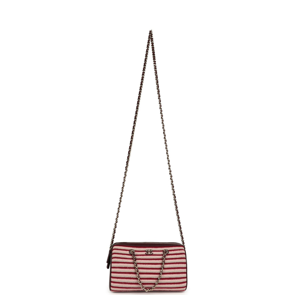 Mini Timeless Classic Barrel Bag with Chain Burgundy Multi Crochet and Burgundy Lambskin Light Gold Hardware
