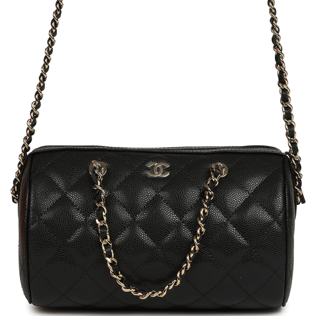 Mini Timeless Classic Barrel Bag with Chain Black Shiny Caviar Light Gold Hardware