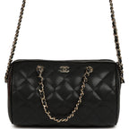 Mini Timeless Classic Barrel Bag with Chain Black Shiny Caviar Light Gold Hardware