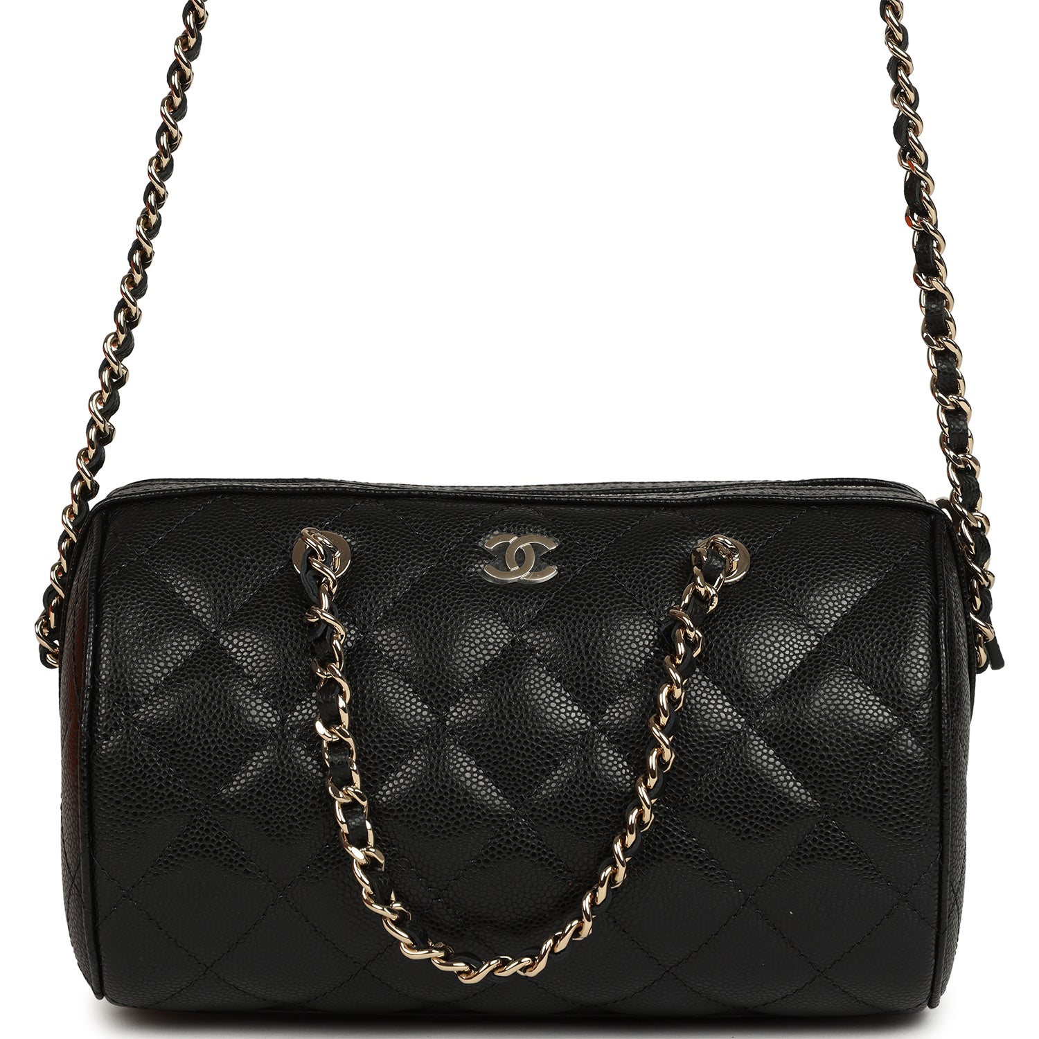 Mini Timeless Classic Barrel Bag with Chain Black Shiny Caviar Light Gold Hardware