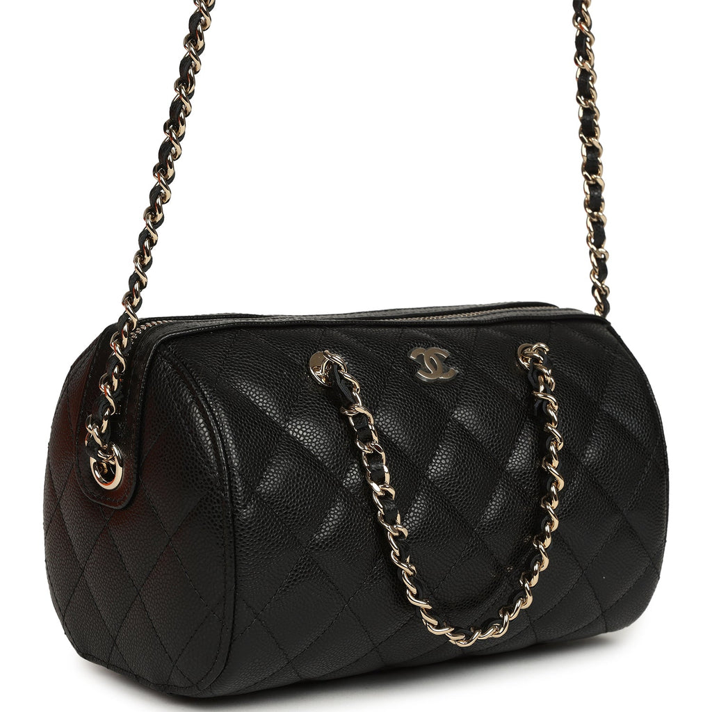 Mini Timeless Classic Barrel Bag with Chain Black Shiny Caviar Light Gold Hardware