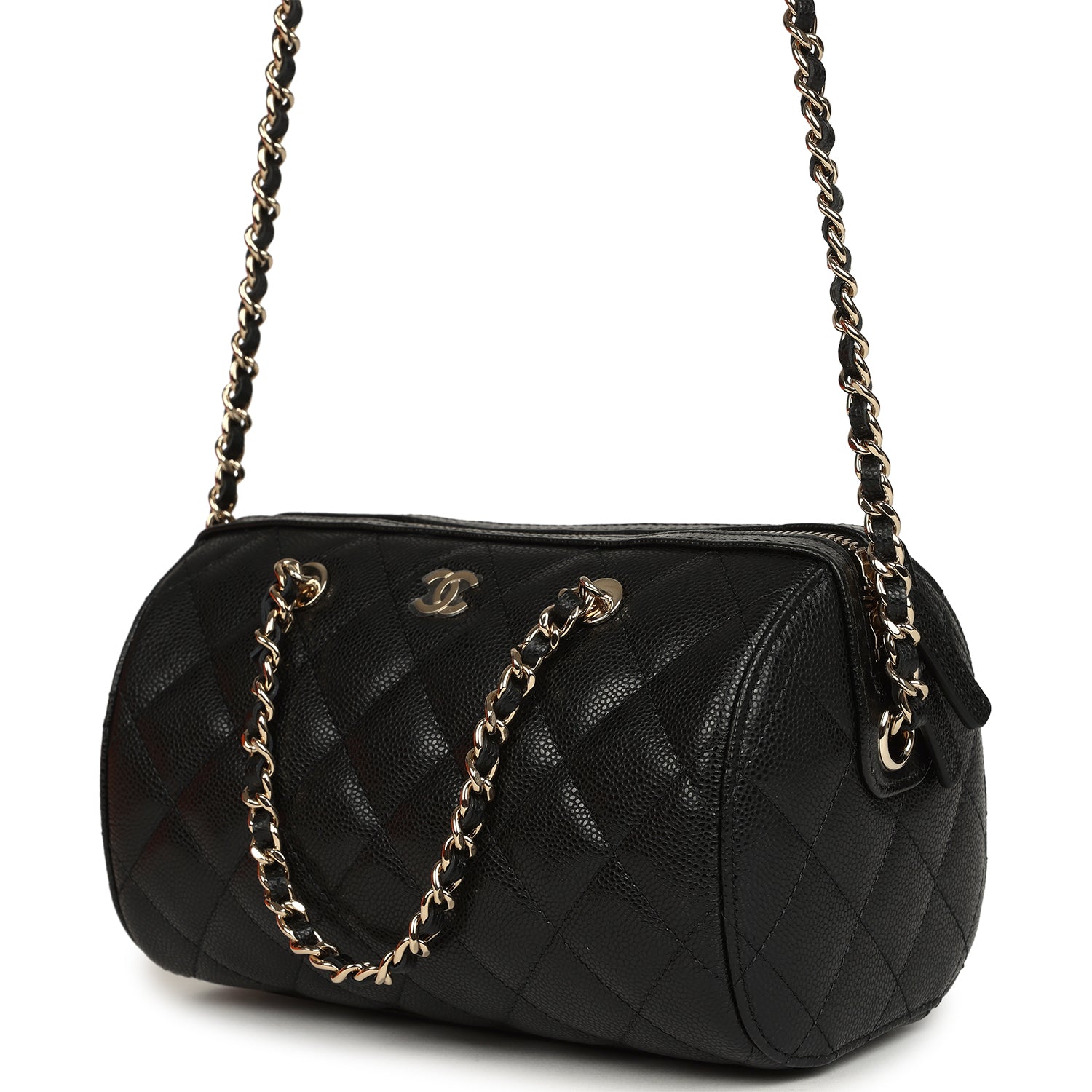 Mini Timeless Classic Barrel Bag with Chain Black Shiny Caviar Light Gold Hardware