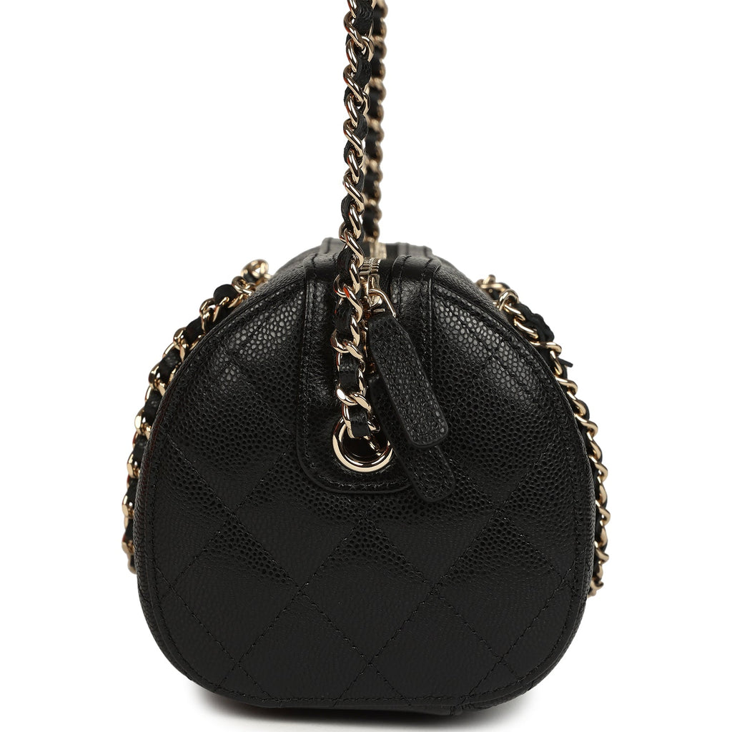 Mini Timeless Classic Barrel Bag with Chain Black Shiny Caviar Light Gold Hardware