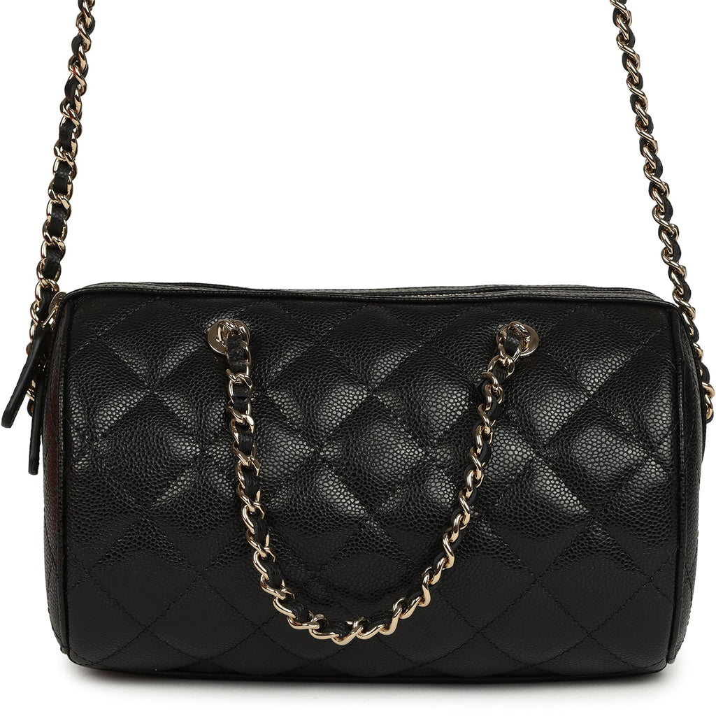 Mini Timeless Classic Barrel Bag with Chain Black Shiny Caviar Light Gold Hardware