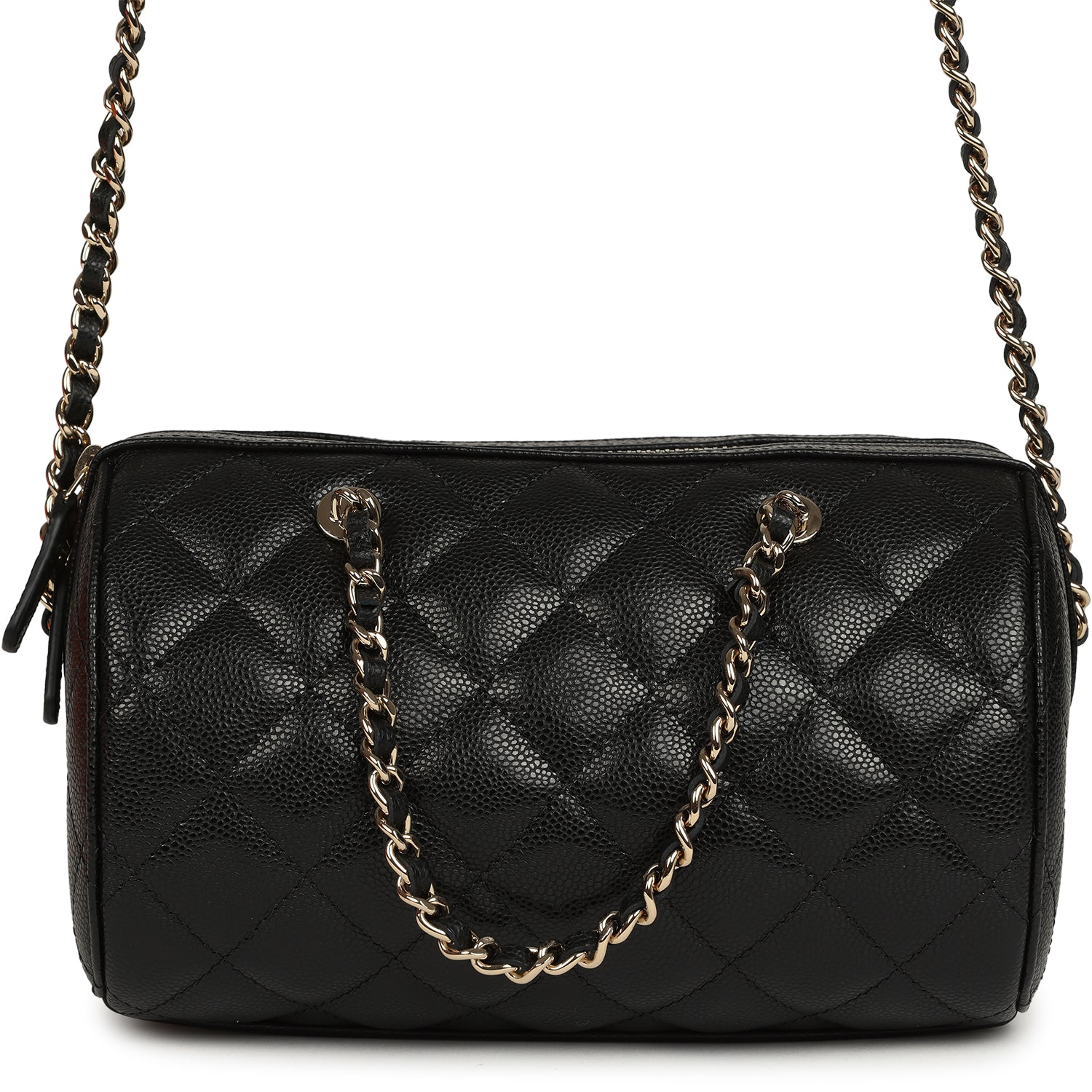 Mini Timeless Classic Barrel Bag with Chain Black Shiny Caviar Light Gold Hardware