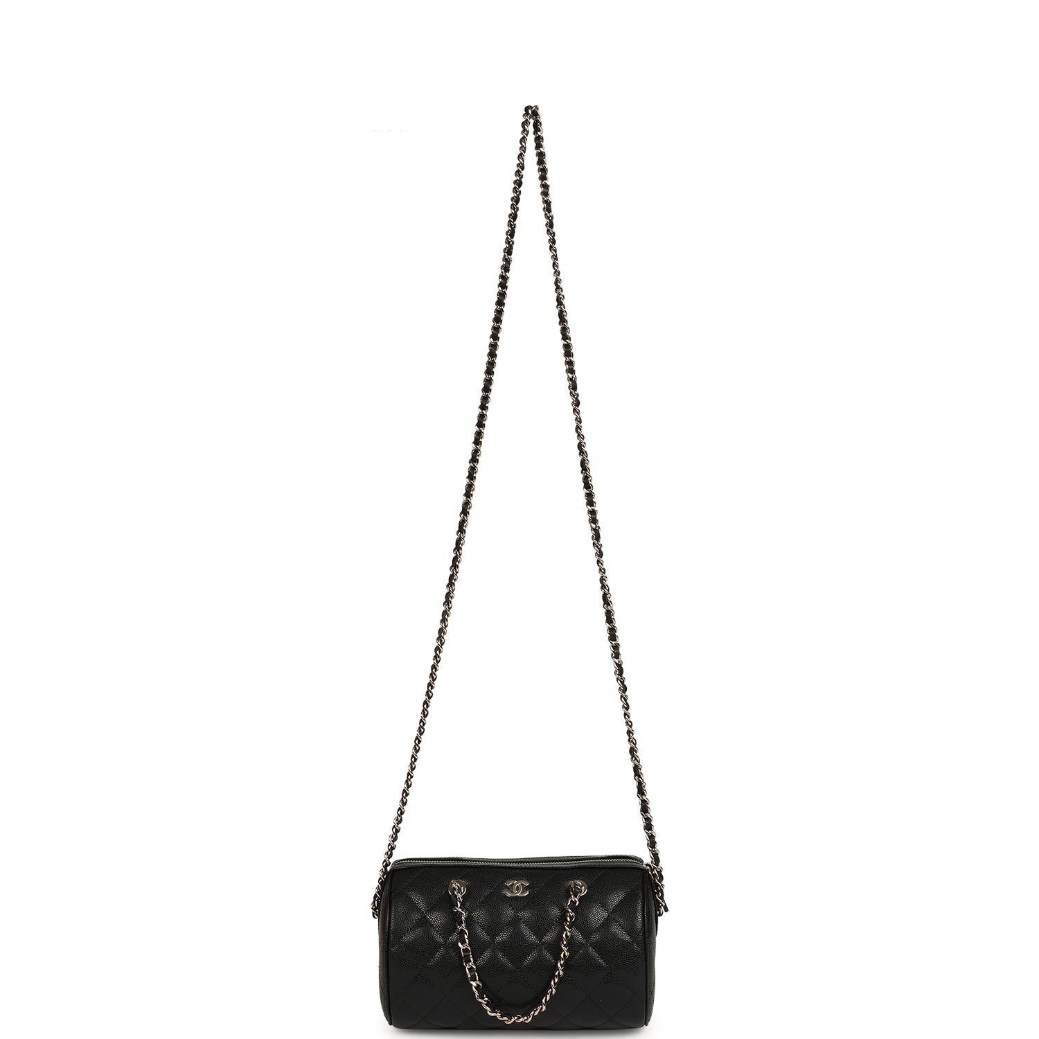 Mini Timeless Classic Barrel Bag with Chain Black Shiny Caviar Light Gold Hardware