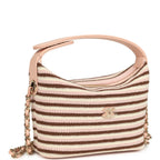 Mini Hobo Pouch with Chain Light Pink, Brown and White Crochet and Lambskin Light Gold Hardware