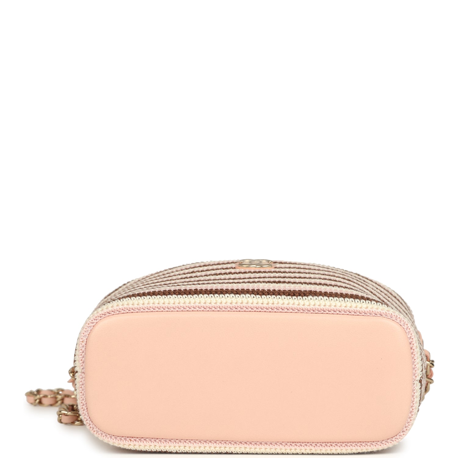 Mini Hobo Pouch with Chain Light Pink, Brown and White Crochet and Lambskin Light Gold Hardware
