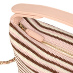 Mini Hobo Pouch with Chain Light Pink, Brown and White Crochet and Lambskin Light Gold Hardware