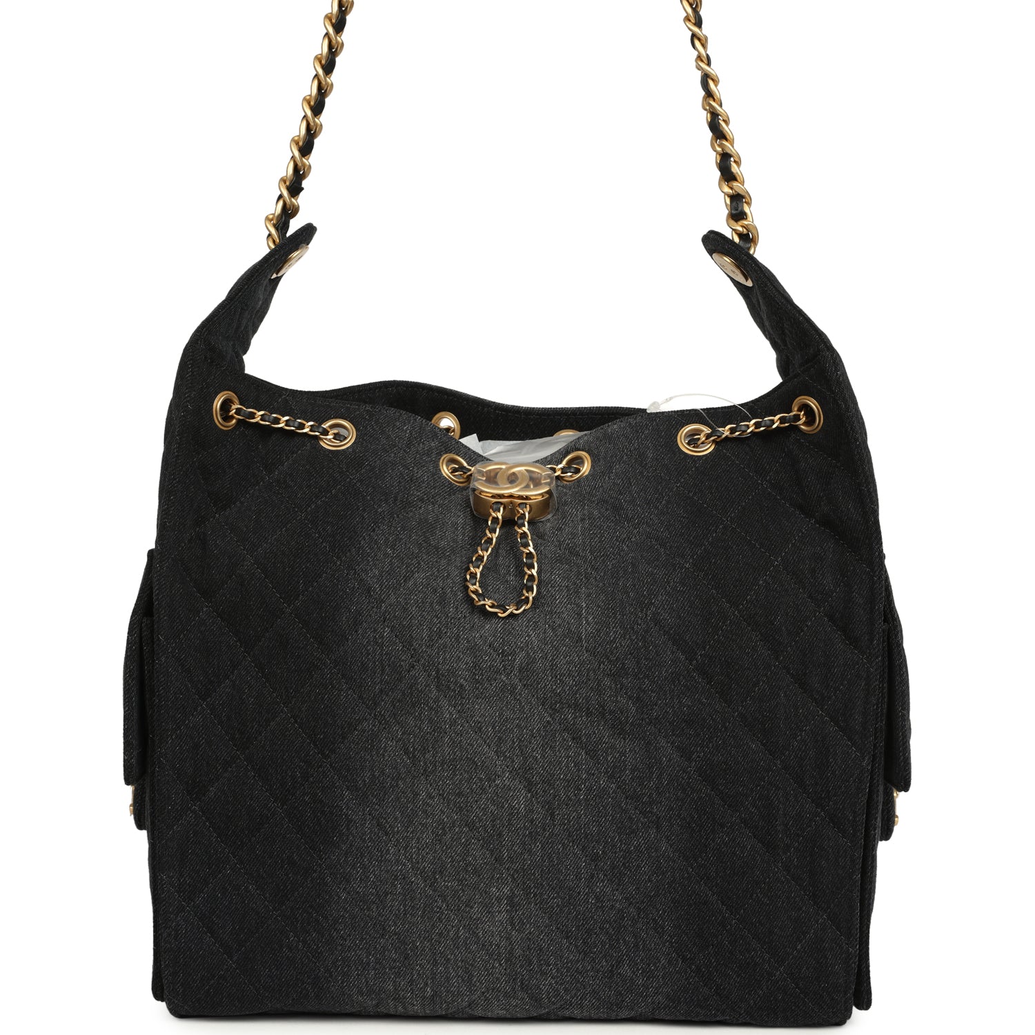 Medium 25 Hobo Bag Black Washed Denim Antique Gold Hardware
