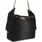 Medium 25 Hobo Bag Black Washed Denim Antique Gold Hardware