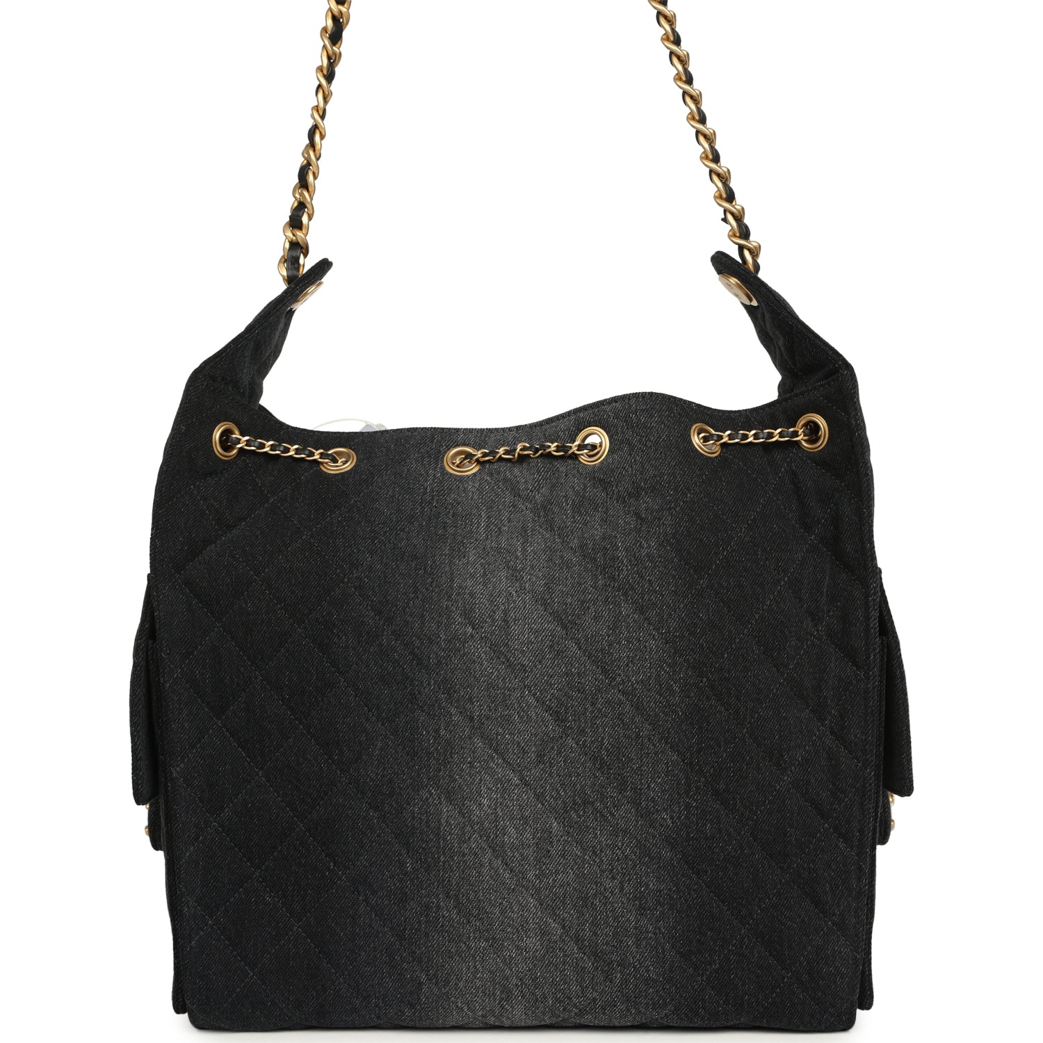 Medium 25 Hobo Bag Black Washed Denim Antique Gold Hardware