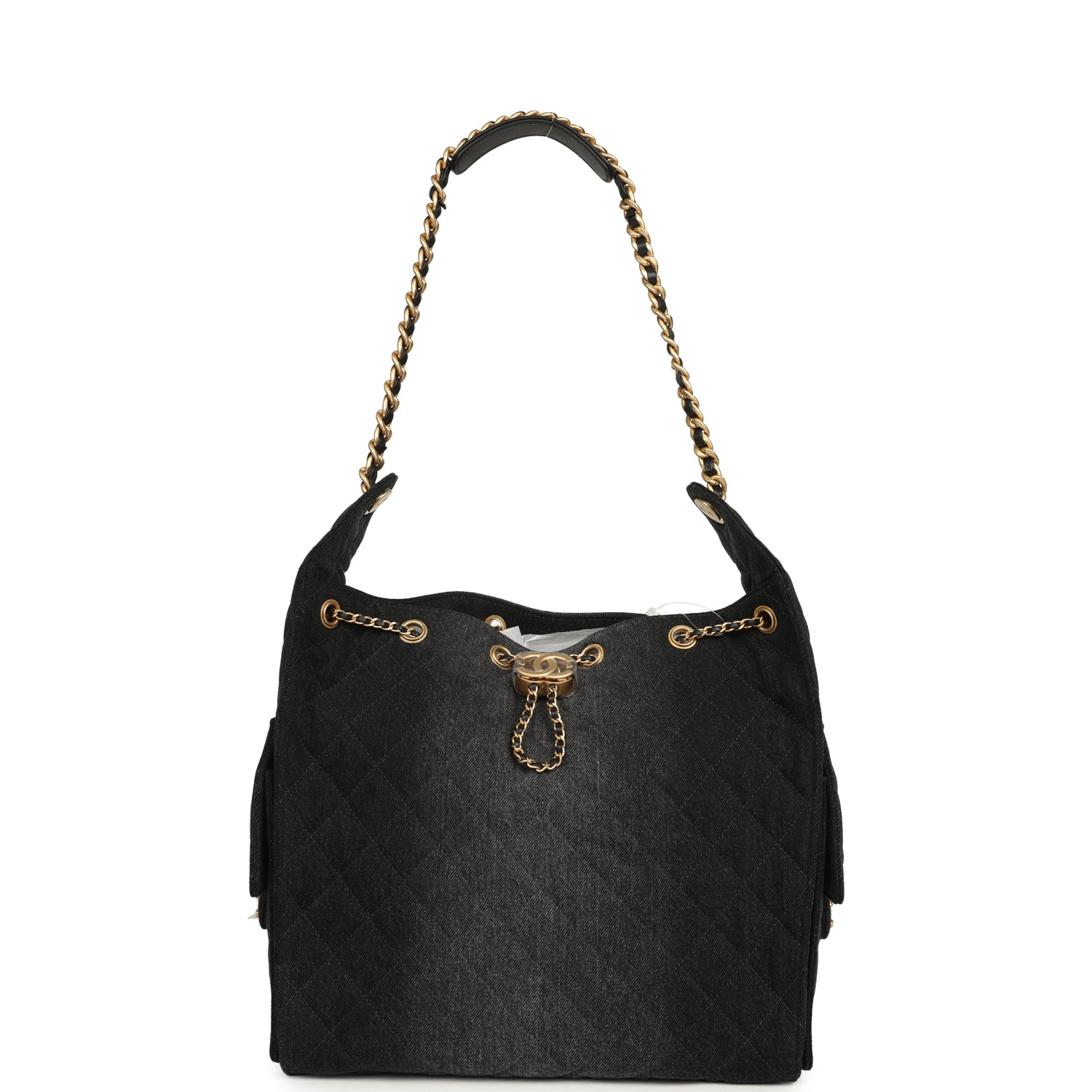 Medium 25 Hobo Bag Black Washed Denim Antique Gold Hardware