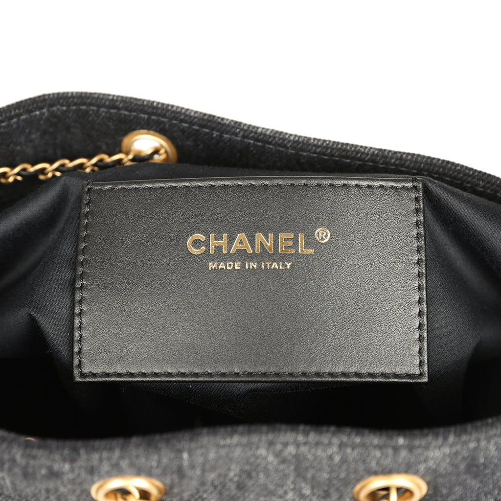 Medium 25 Hobo Bag Black Washed Denim Antique Gold Hardware