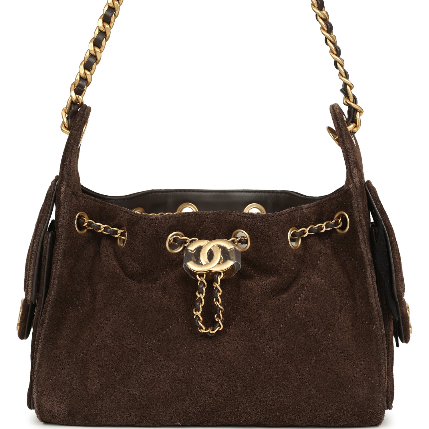 Mini 25 Hobo Bag Dark Brown Suede Antique Gold Hardware