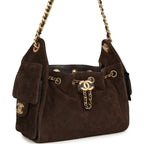 Mini 25 Hobo Bag Dark Brown Suede Antique Gold Hardware