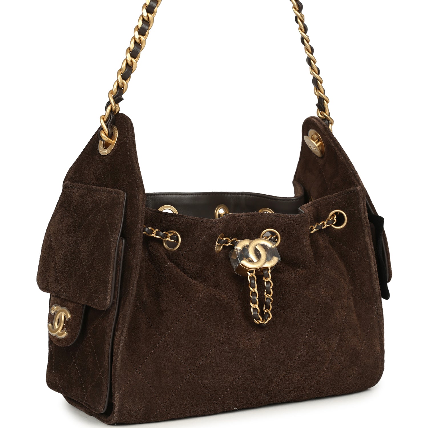 Mini 25 Hobo Bag Dark Brown Suede Antique Gold Hardware