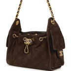 Mini 25 Hobo Bag Dark Brown Suede Antique Gold Hardware