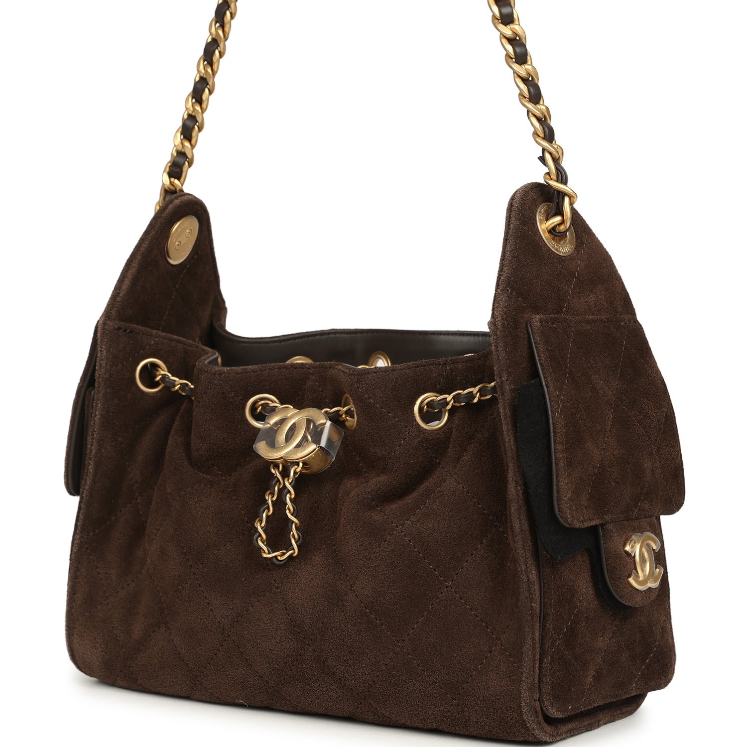 Mini 25 Hobo Bag Dark Brown Suede Antique Gold Hardware