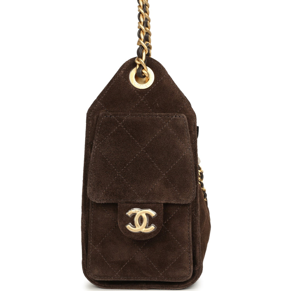 Mini 25 Hobo Bag Dark Brown Suede Antique Gold Hardware