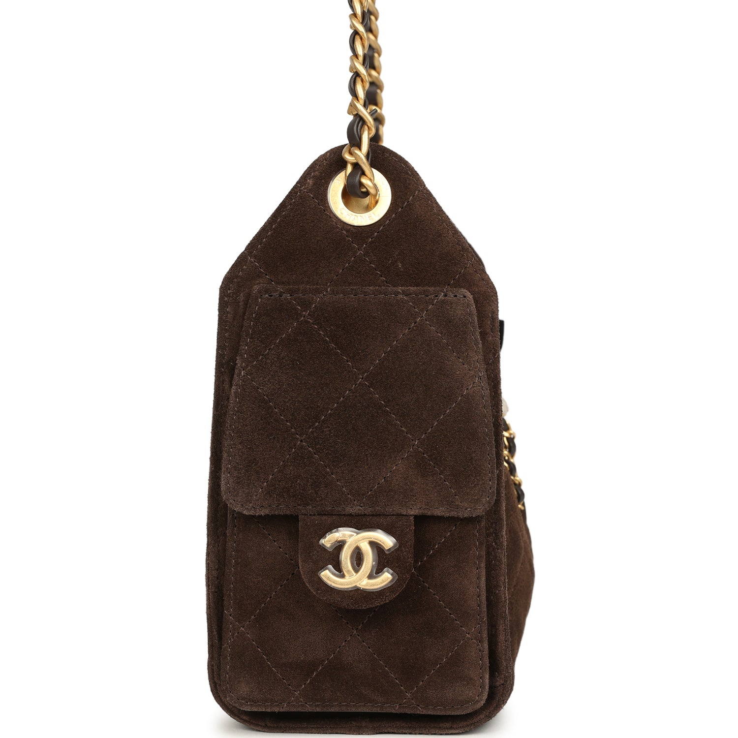 Mini 25 Hobo Bag Dark Brown Suede Antique Gold Hardware