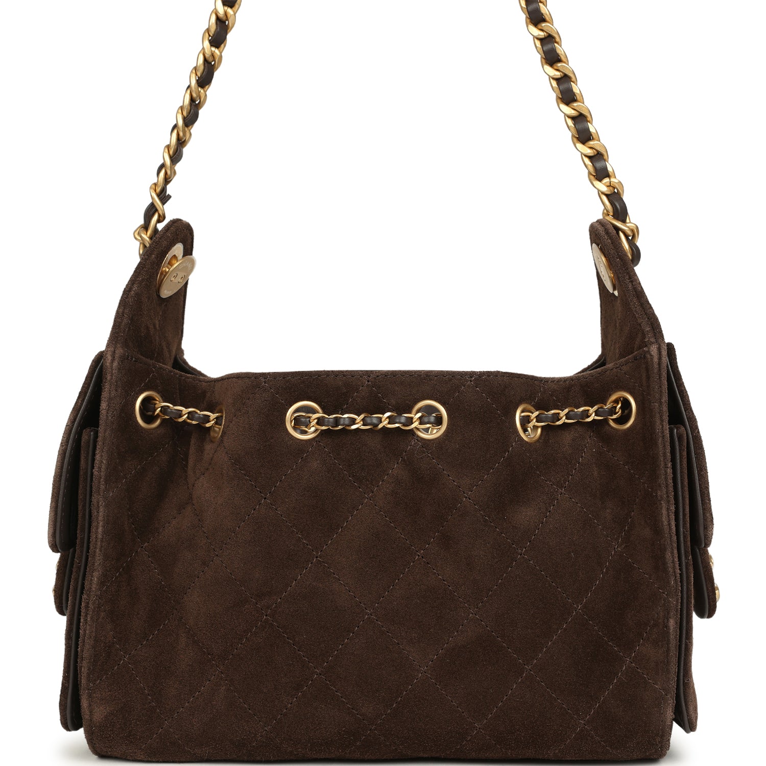 Mini 25 Hobo Bag Dark Brown Suede Antique Gold Hardware