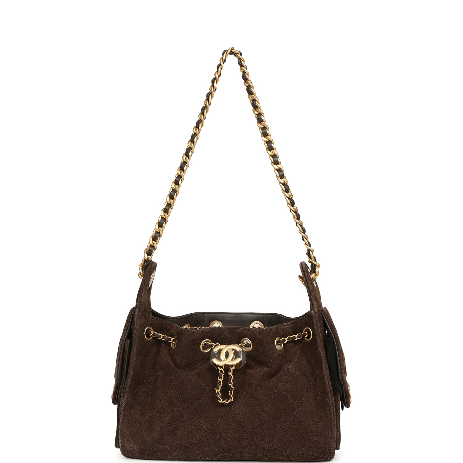 Mini 25 Hobo Bag Dark Brown Suede Antique Gold Hardware