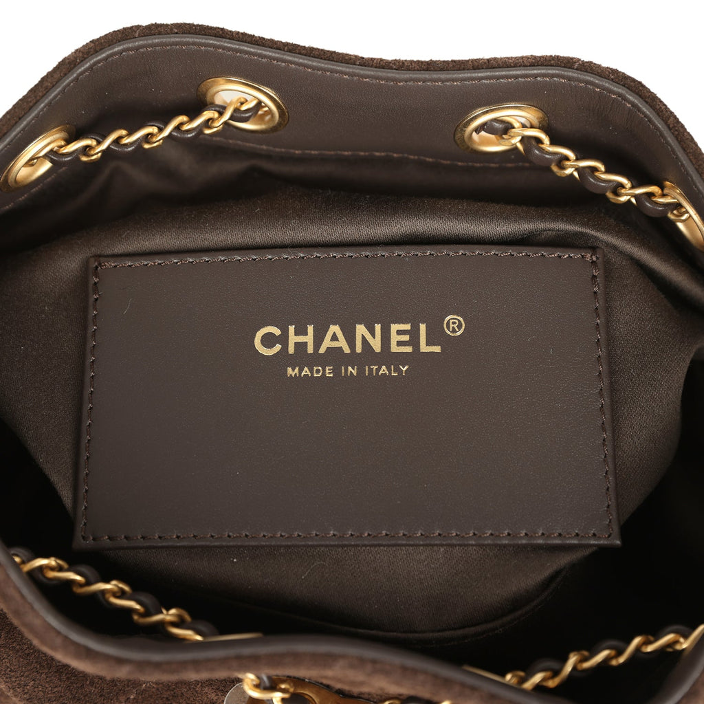 Mini 25 Hobo Bag Dark Brown Suede Antique Gold Hardware